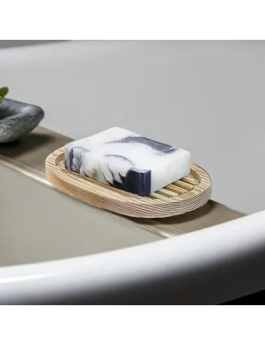 Ovale Seifenschale aus Douglas-Holz mit Seife