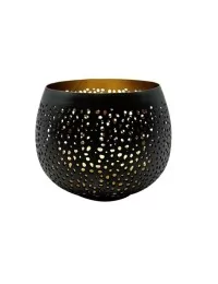 Teelicht & Goldlicht - Teelichtschale Ball gelocht anthrazit-gold 12 cm