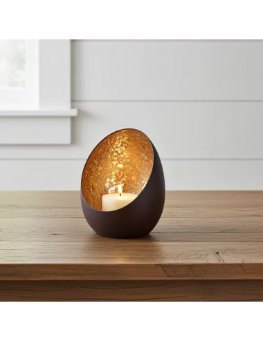 Teelicht & Goldlicht - Teelichschale Spot bronze-goldmosaik 9.5 cm mit Kerze in Wohnraum