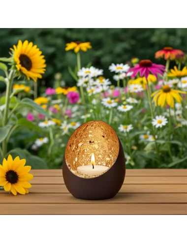 Teelicht & Goldlicht - Teelichschale Spot bronze-goldmosaik 9.5 cm mit Kerze in Wohnraum