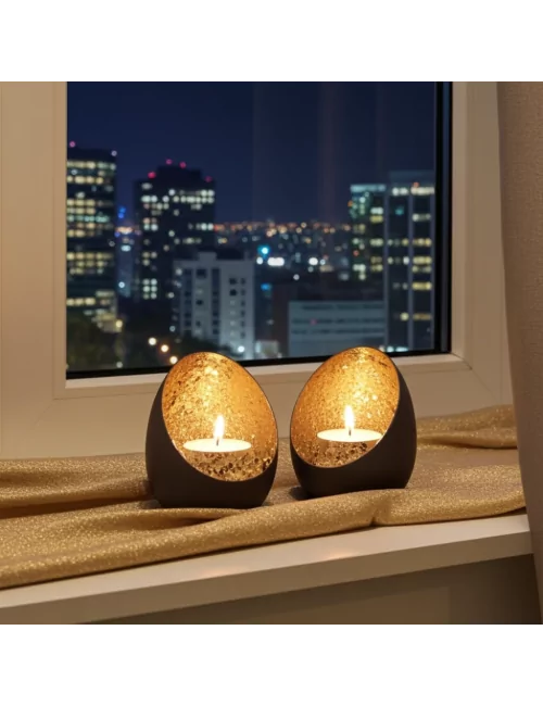 Teelicht & Goldlicht - Teelichschale Spot bronze-goldmosaik 9.5 cm mit Kerze in Wohnraum