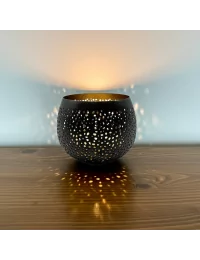 Teelicht & Goldlicht - Teelichtschale Ball gelocht anthrazit-gold 12 cm leuchtend