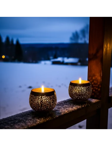 Teelicht & Goldlicht - Teelichtschale Ball gelocht anthrazit-gold 12 cm leuchtend