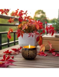 Teelicht & Goldlicht - Teelichtschale Ball gelocht anthrazit-gold 12 cm - Teelicht auf Balkon im Herbst