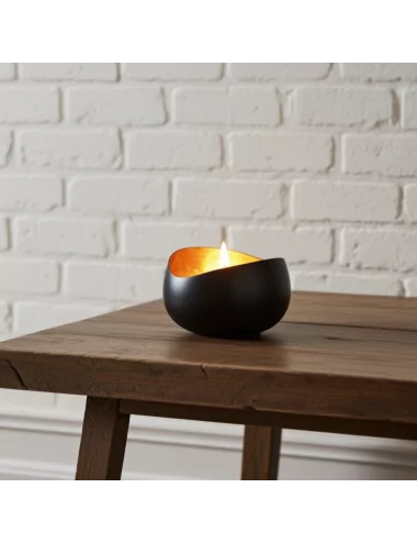 Teelicht & Goldlicht - Teelichtschale Swing bronze-gold 14 cm - in Wohnzimmer auf schmalem Tisch