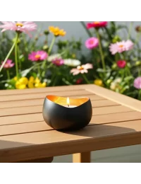 Teelicht & Goldlicht - Teelichtschale Swing bronze-gold 14 cm - im Sommer auf Tisch auf Balkon