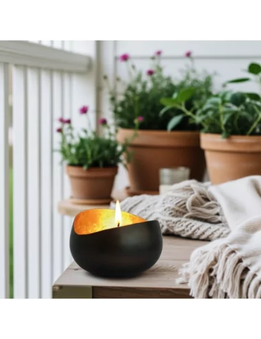 Teelicht & Goldlicht - Teelichtschale Swing bronze-gold 14 cm - im Sommer auf Balkon auf Tisch