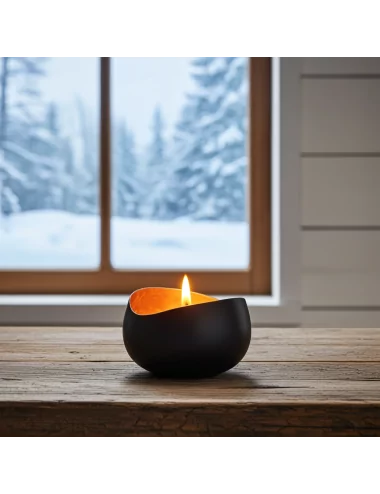 Teelicht & Goldlicht - Teelichtschale Swing bronze-gold 14 cm - vor Fenster im Winter auf Tisch