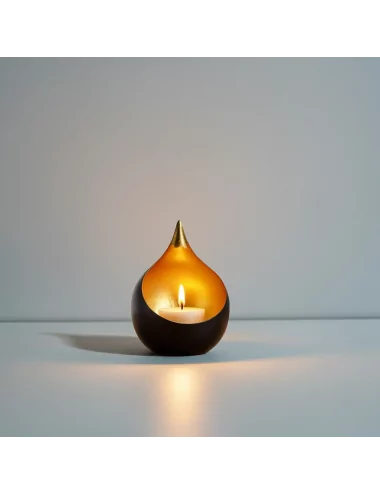 Teelicht & Goldlicht - Teelichschale Bola bronze-gold 15 cm - im leicht dunkeln Raum vor weisser Wand