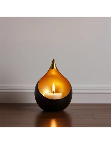 Teelicht & Goldlicht - Teelichschale Bola bronze-gold 15 cm - auf Boden vor weisser Wand mit Leiste im halbdunkeln