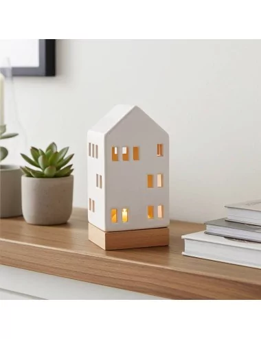 Lichthaus - Teelicht Haus - Dekoration Weihnachten - weiss-glänzend - 22,5 cm auf Sims