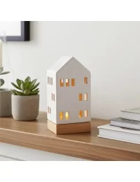Lichthaus - Teelicht Haus - Dekoration Weihnachten - weiss-glänzend - 22,5 cm auf Sims