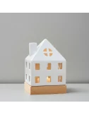 Lichthaus - Teelicht Haus - Dekoration Weihnachten - weiss-glänzend - 17.7 cm vor weisser Wand