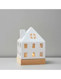 Lichthaus - Teelicht Haus - Dekoration Weihnachten - weiss-glänzend - 17.7 cm vor weisser Wand