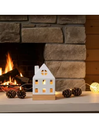Lichthaus - Teelicht Haus - Dekoration Weihnachten - weiss-glänzend - 17.7 cm vor Cheminée