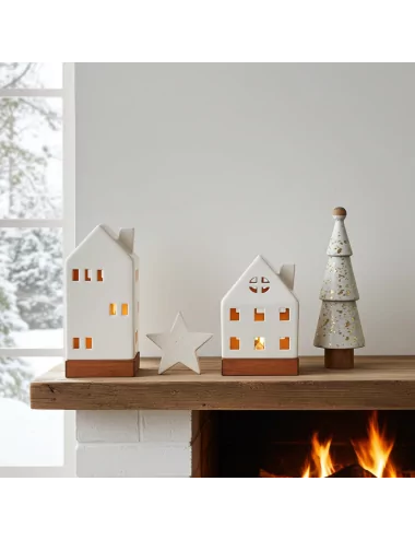 Lichthaus - Teelicht Haus - Dekoration Weihnachten - weiss-glänzend - 17.7 cm im Set