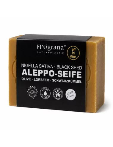 Aleppo-Seife Black Seed (Nigella Sativa), vegan All-in-One mit Schwarzkümmelöl – mit Verpackung