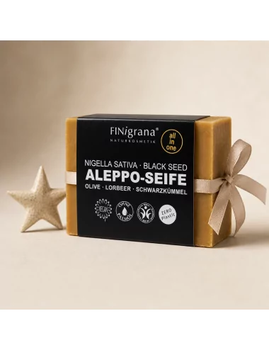 Aleppo-Seife Black Seed (Nigella Sativa), vegan All-in-One mit Schwarzkümmelöl – als Geschenk Aleppo-Seife Black Seed (Nigella Sativa), vegan All-in-One mit Schwarzkümmelöl – als Geschenk
