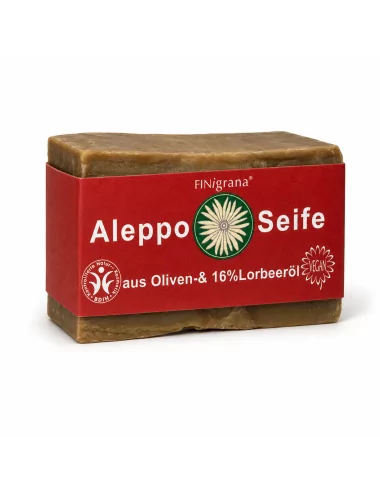 Handgeschnittene Aleppo-Seife mit 16 % Lorbeeröl – vegane Naturseife für Gesicht, Körper & Haare - mit Verpackung