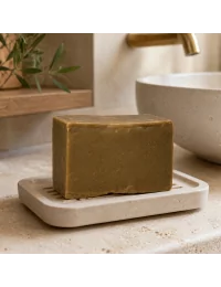 Handgeschnittene Aleppo-Seife mit 16 % Lorbeeröl – vegane Naturseife für Gesicht, Körper & Haare - in Bad bei Dusche