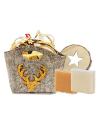 Geschenkset Weihnachten 3x Naturseife & Holzunterleger - Hirsch klein - Illustration alle Produkte