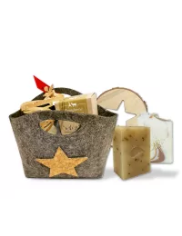 Geschenkset Weihnachten 2x Naturseife & 1x Holzunterleger - Illustration alle Produkte