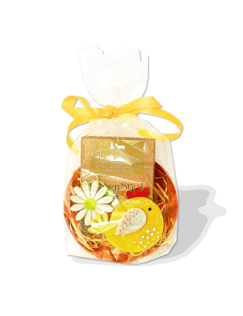 Ostergeschenk Set - Dusch- & Handseife & Seifenschale rund - Naturseife