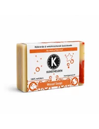 Gesichtsseife mit Ho-Holz & Patschuli - Naturseife Wood Soap mit Bandrolle verpackt