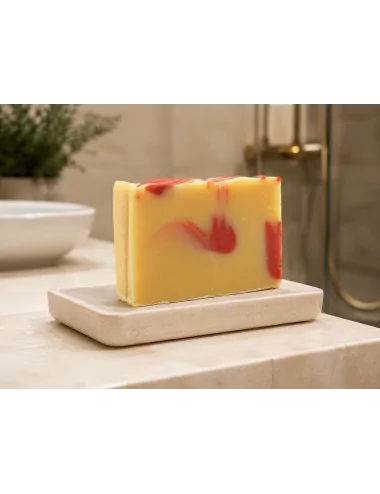 Gesichtsseife mit Ho-Holz & Patschuli - Naturseife Wood Soap mit Bandrolle verpackt