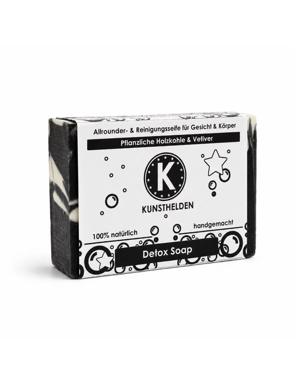 Allrounder - & Reinigungseife Gesicht & Körper mit Kohle - Naturseife Detox Soap - mit Verpackung Allrounder - & Reinigungseife Gesicht & Körper mit Kohle - Naturseife Detox Soap - mit Verpackung