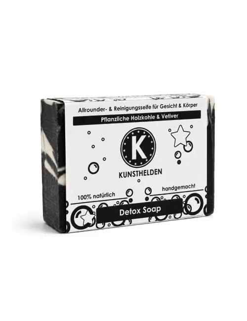 Allrounder - & Reinigungseife Gesicht & Körper mit Kohle - Naturseife Detox Soap - mit Verpackung