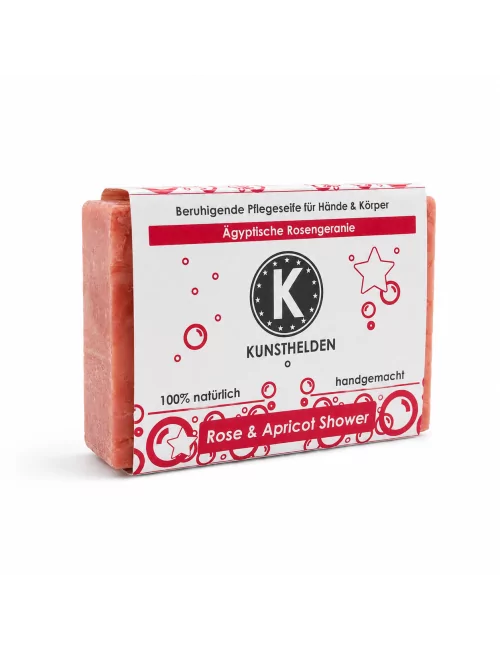 Hand- & Duschseife mit Rosengeranie - Naturseife Rose & Apricot Shower - mit Verpackung