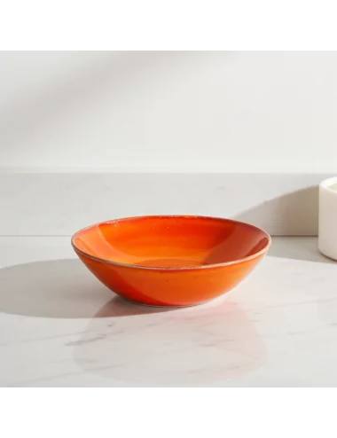 Seifenschale Ton rund orange als Schale auf Ablage Seifenschale Ton rund orange als Schale auf Ablage
