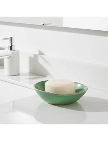 Seifenschale Ton rund mint-grün neben Lavabo Seifenschale Ton rund mint-grün neben Lavabo
